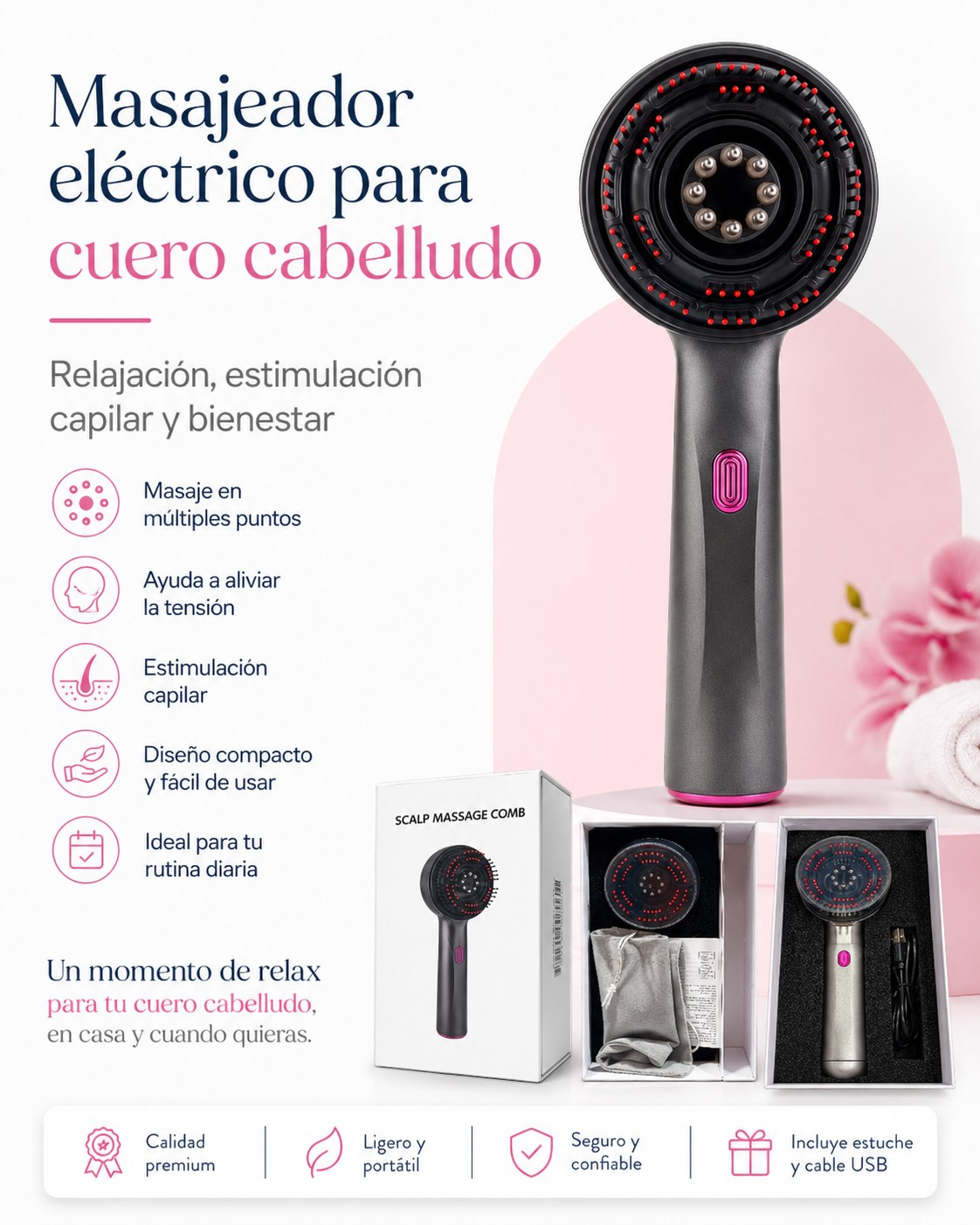 Masajeador de cabello con luz roja